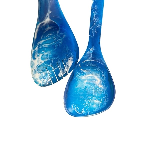 Godinger Radiant Resin Blue Salad Servers Ocean NEW In Box - Picture 5 of 14